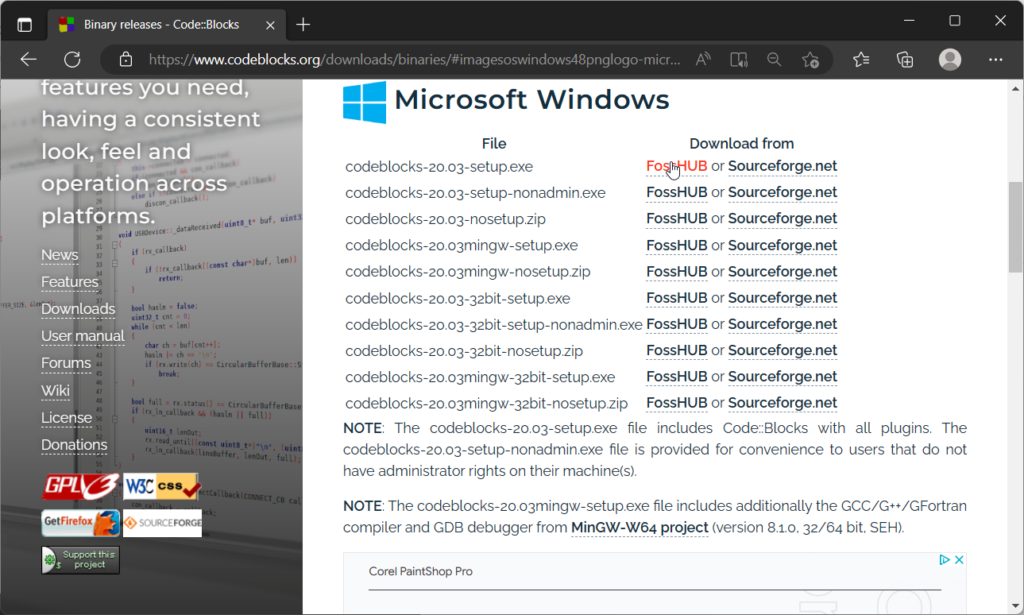 Setting Up Code::Blocks IDE for C Programming: Step 1: Chose the right version to download Code::Blocks