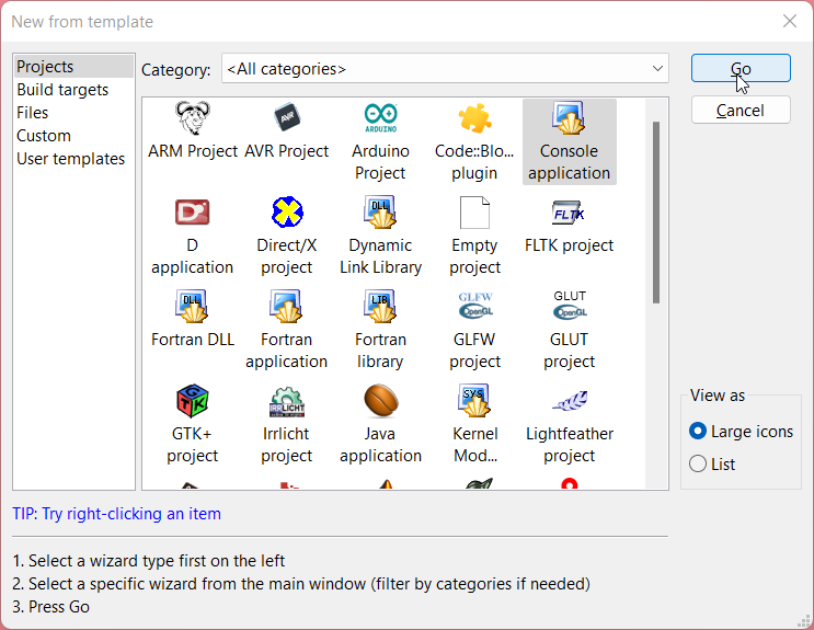 Setting Up Code::Blocks IDE for C Programming: Step 9: make your project a console application for coding
