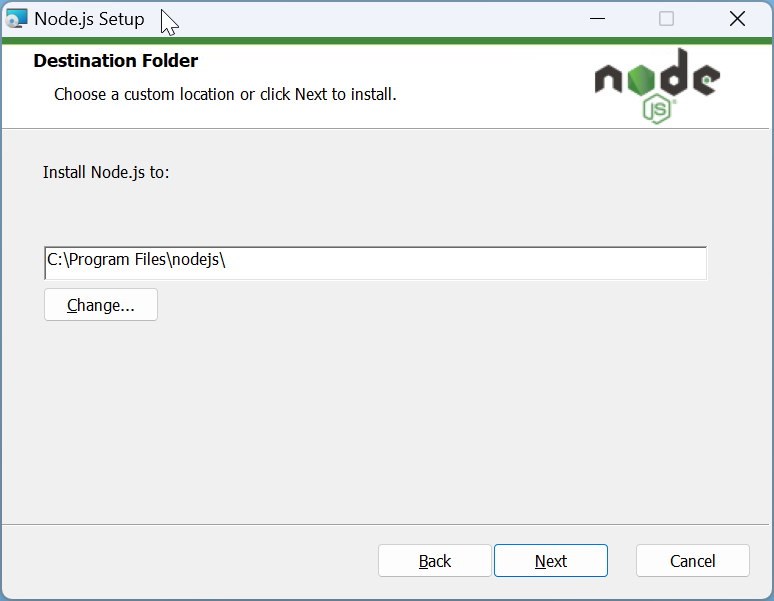 How to install Node.js to run JavaScript: Step 1c: On 'Node.js Setup' window, click Next.