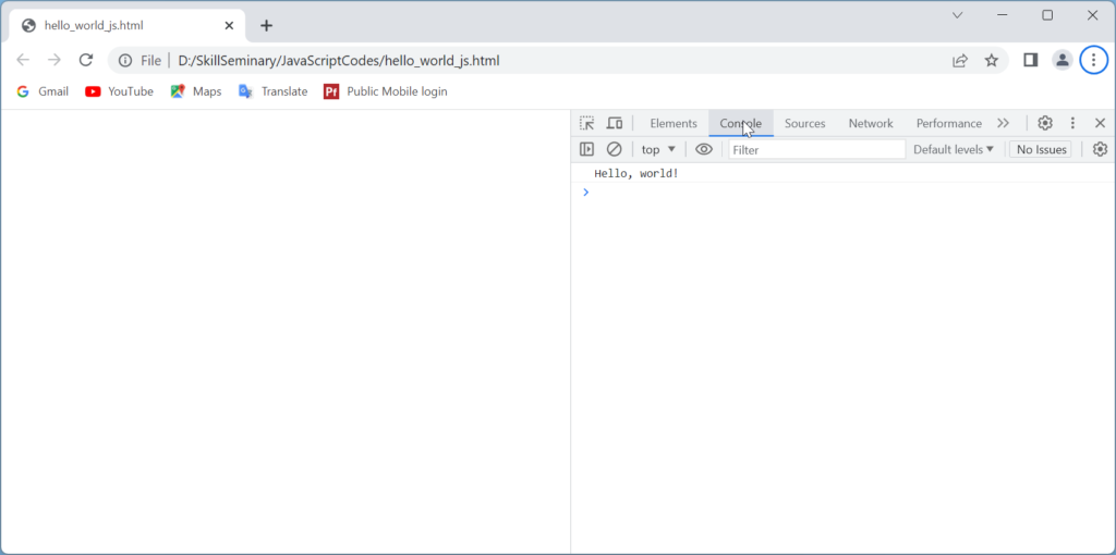 Run JavaScript just on a Web Browser : Step 4: You should see "Hello, world!" printed in the console. Congrats, you've just run your first JavaScript code in a browser!