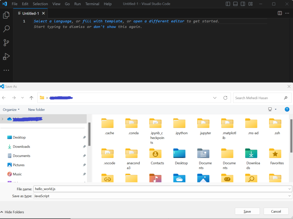 How to Run JavaScript on Visual Studio Code with Node.js: Create a New File