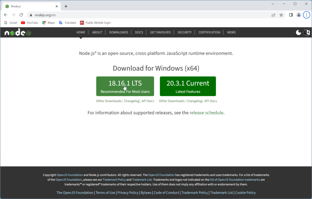 How to install Node.js to run JavaScript: Step 1 Download Node.js