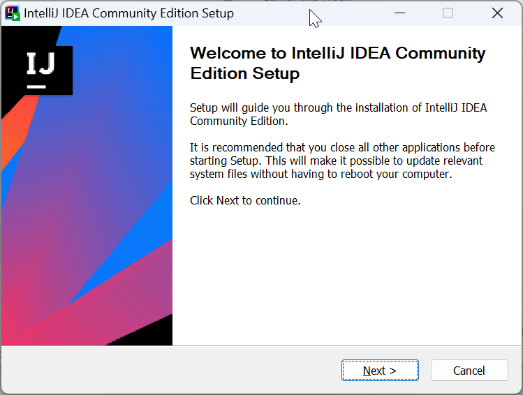 IntelliJ IDEA Community Edition Setup Window - Click Next